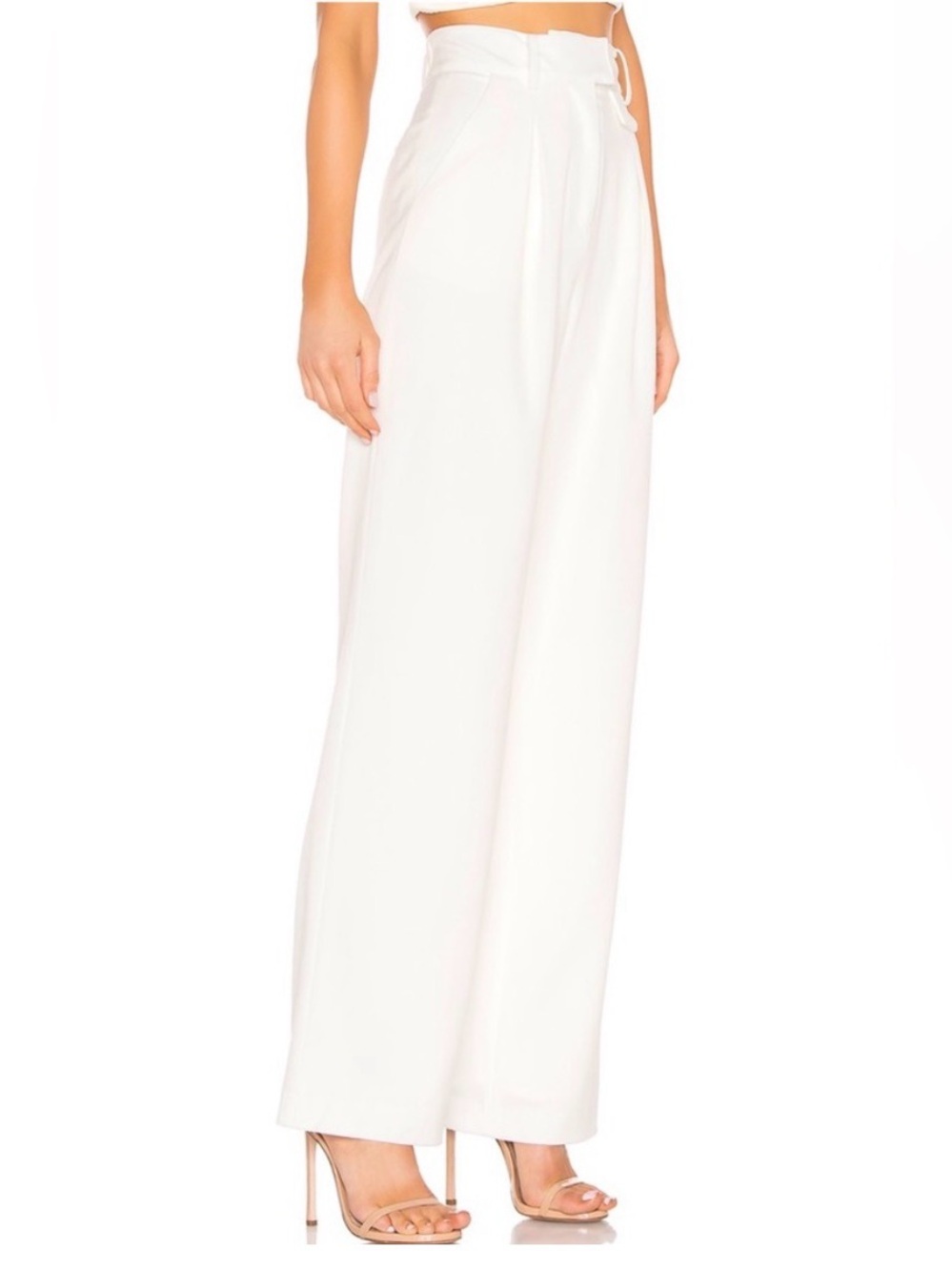LPA Carlotta Pleated Wide Leg Trouser Pants Ivory White Size Small preppy comfy - Picture 2 of 11